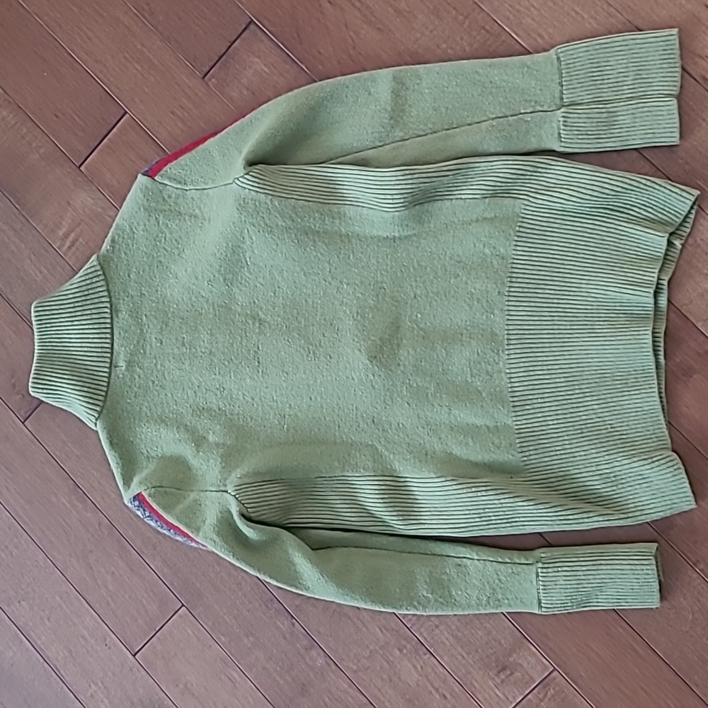 Eddie Bauer Green w/Red & Gray Nordic Knitted Pattern on Sleeves & Front Zip Med - Picture 4 of 6